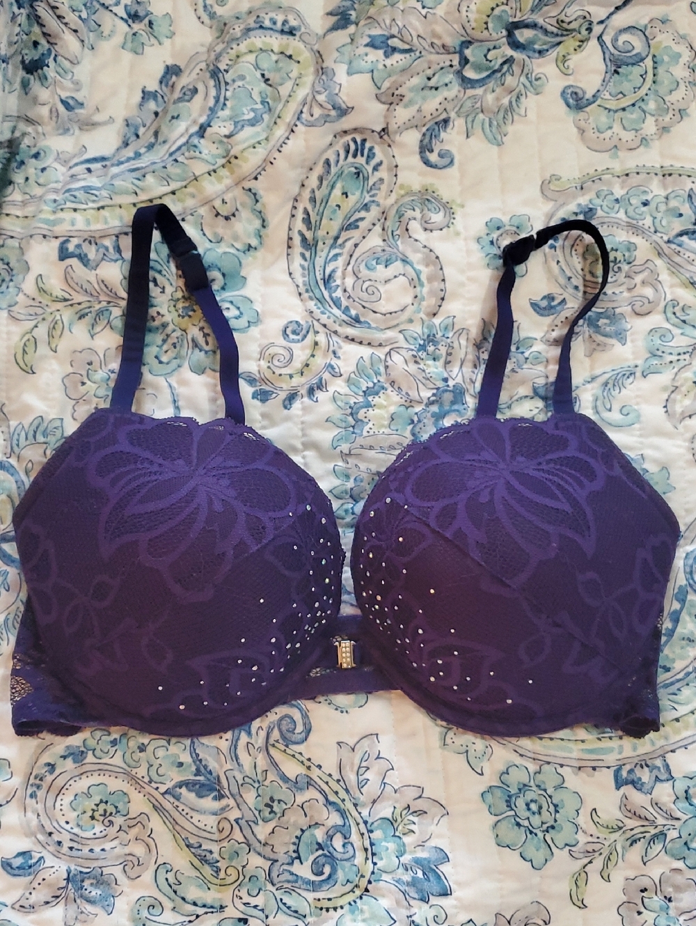 La SENZA Beyond Sexy Deep Purple Lace Push-Up Bra with Rhinestone Detail